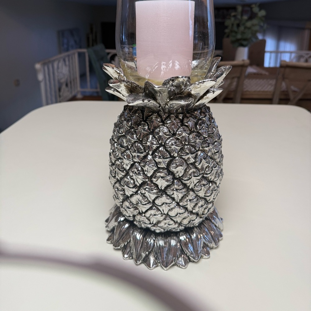 Homeworx Harry Slatkin Silver Pineapple Hurricane Candle Holder